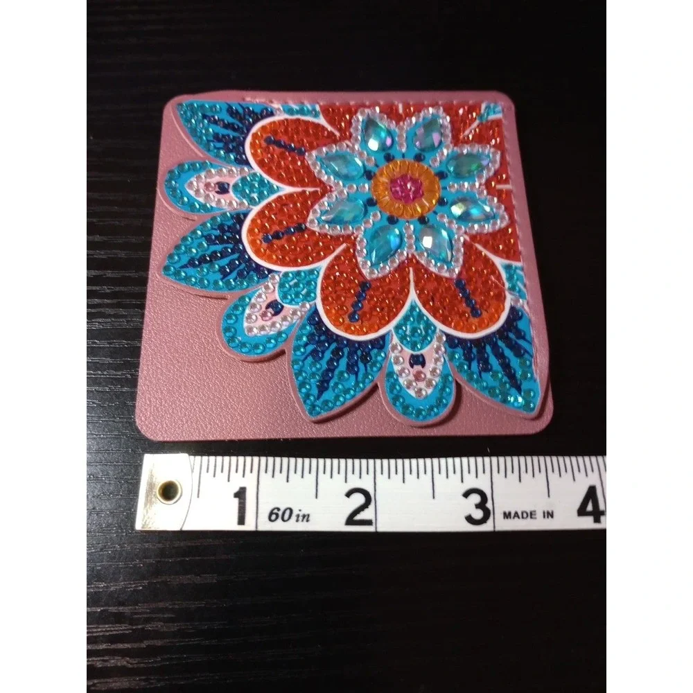 Floral Diamond Painting Corner Bookmark Pink Faux Leather Rhinestone 3.5